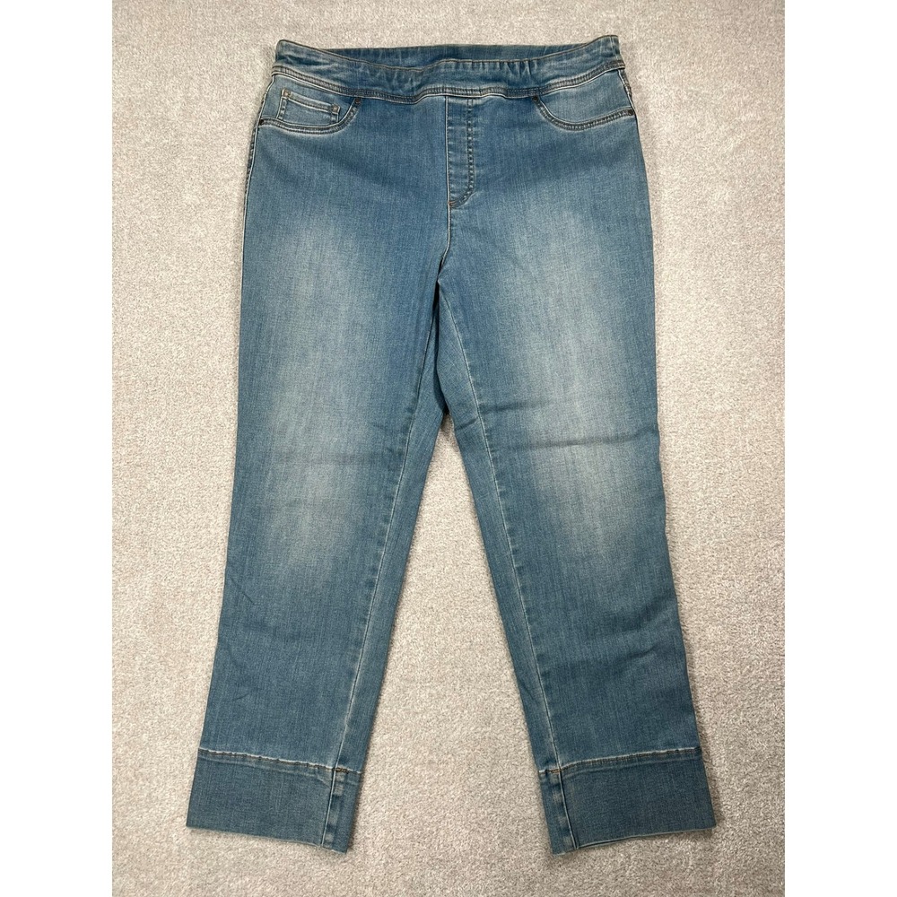 Chico's Medium Wash Blue Denim Pull On Ankle Pants Slim Comfort Stretch Size 2